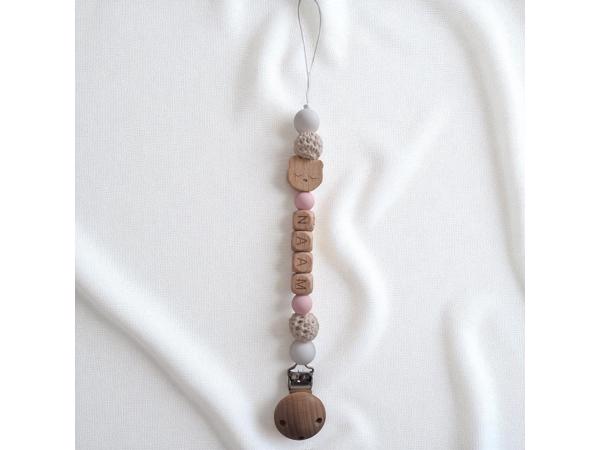 Gepersonaliseerde naam speen koord beertje lichtroze