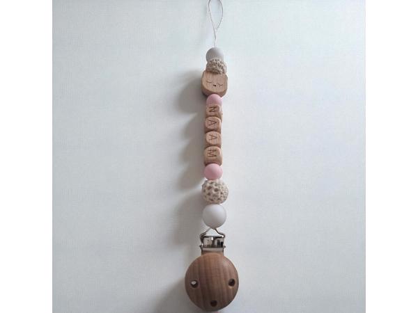 Gepersonaliseerde naam speen koord beertje lichtroze