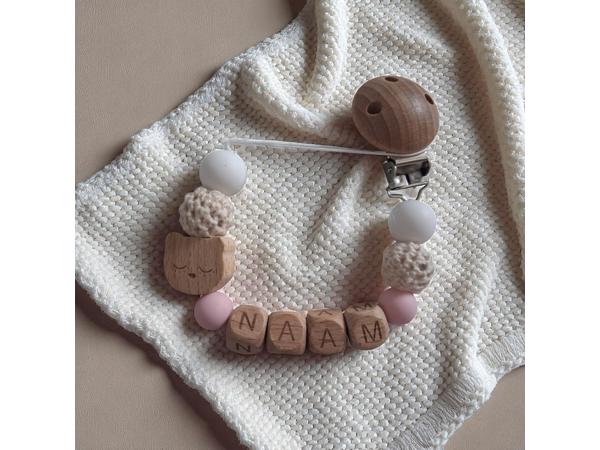 Gepersonaliseerde naam speen koord beertje lichtroze