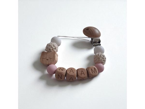 Gepersonaliseerde naam speen koord beertje lichtroze
