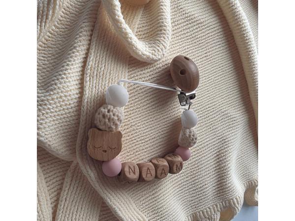 Gepersonaliseerde naam speen koord beertje lichtroze