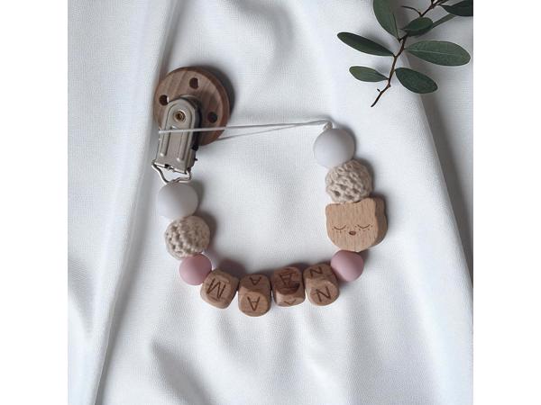 Gepersonaliseerde naam speen koord beertje lichtroze