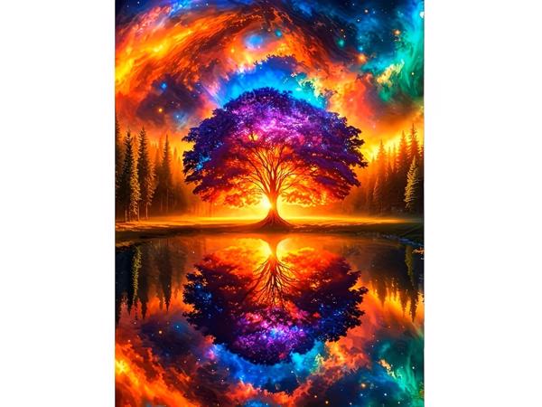 50x40cm Diamond Painting spiegel boom (vierkant) nr 67