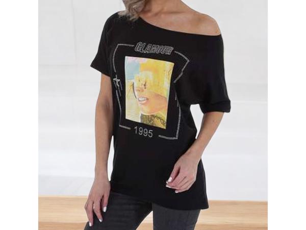 Glo-story t-shirt 1995 zwart glamour glitter one size