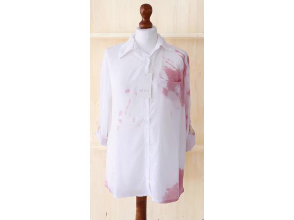 Overhemdblouse wit/roze, 1 maat 34/40 (nieuw)