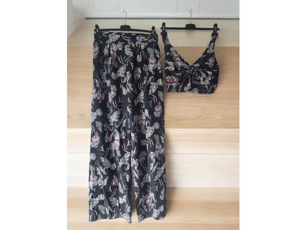 Just me 2 delige set top + wijde split broek zwart S/M 36/38