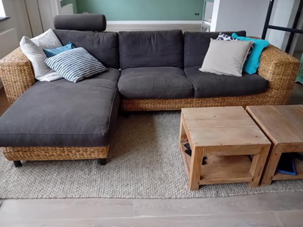 Hoekbank  160x280cm met rotan basis