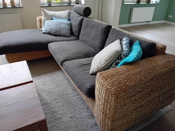 Hoekbank  160x280cm met rotan basis