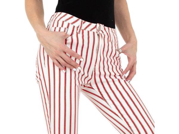 Skinny broek wit rood gestreept S