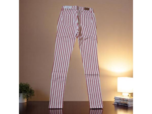 Skinny broek wit rood gestreept S
