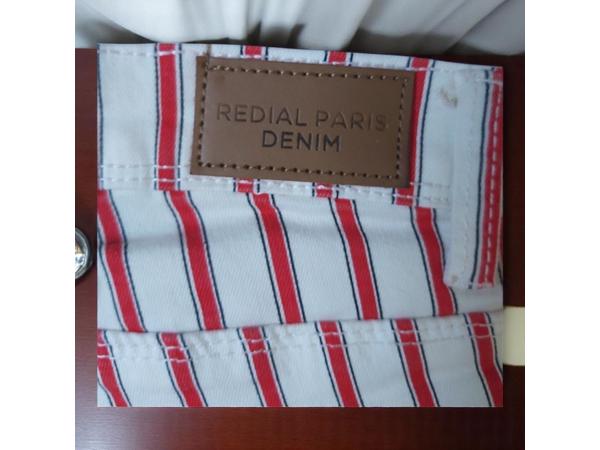 Skinny broek wit rood gestreept S