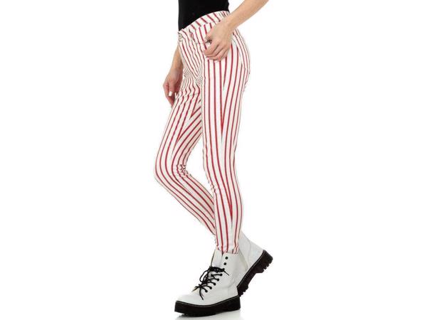 Skinny broek wit rood gestreept S