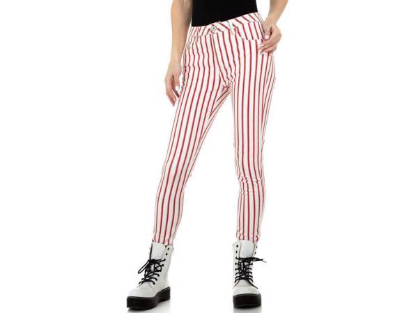 Skinny broek wit rood gestreept S