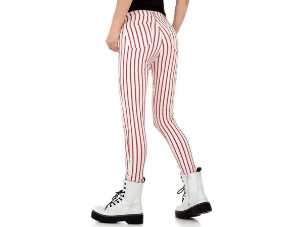 Skinny broek wit rood gestreept S