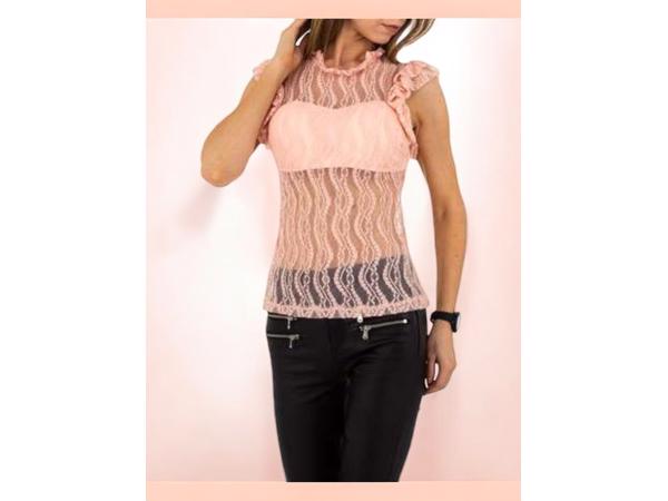 Emma & Ashley mouwloze kanten top roze M