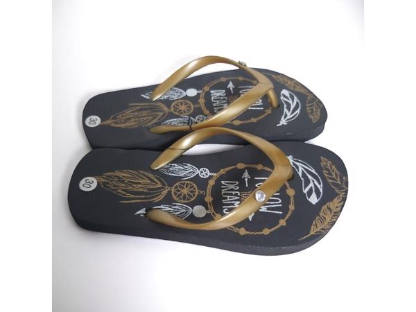 Teenslipper zwart goud met strass steentjes 30