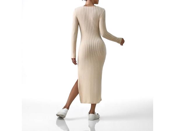 Stretchy beige jurk met split XXL
