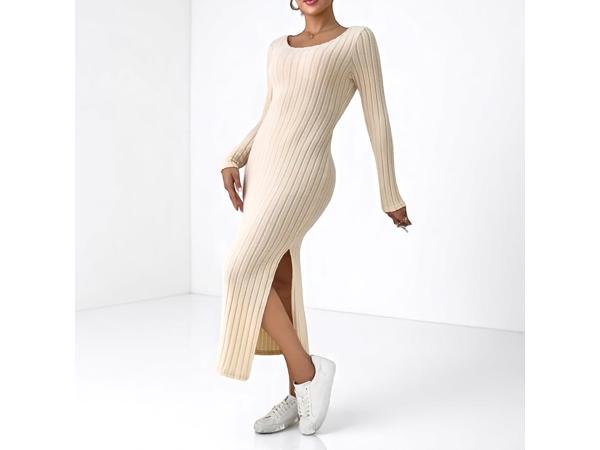Stretchy beige jurk met split XXL