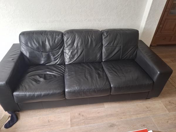 Leren driezitsbank