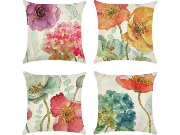 Set van 4 kussenhoezen pastel bloemen print 40x40cm