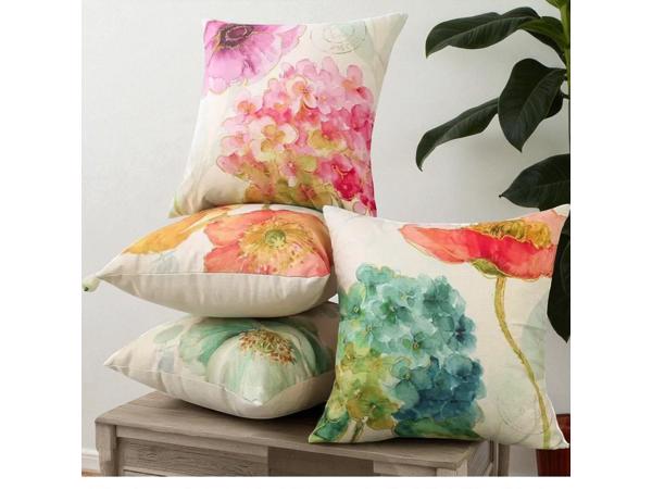 Set van 4 kussenhoezen pastel bloemen print 40x40cm
