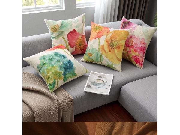 Set van 4 kussenhoezen pastel bloemen print 40x40cm