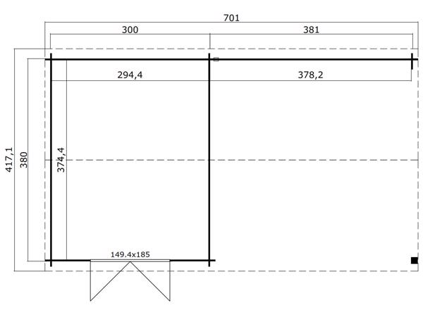 Blokhut met overkapping Octavio 680x380 Onbehandeld vuren