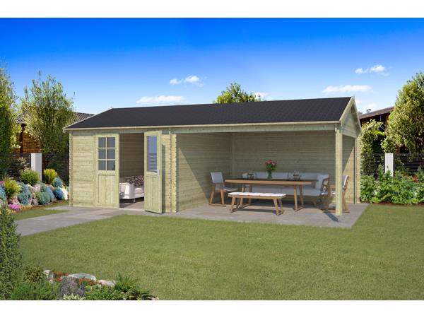 Blokhut met overkapping Octavio 680x380 Onbehandeld vuren