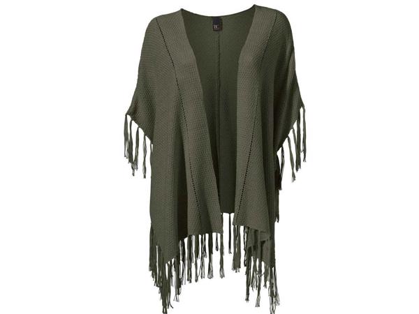 Fijngebreide poncho, maat 36/38, kleur: Khaki (nieuw)