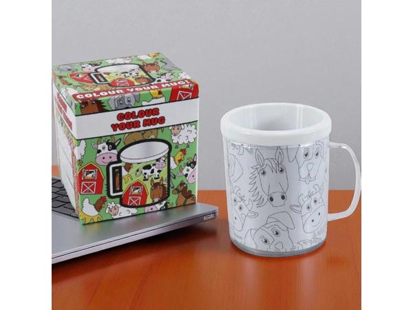 kleur je eigen beker - boerderij dieren - met 3 tekeningen