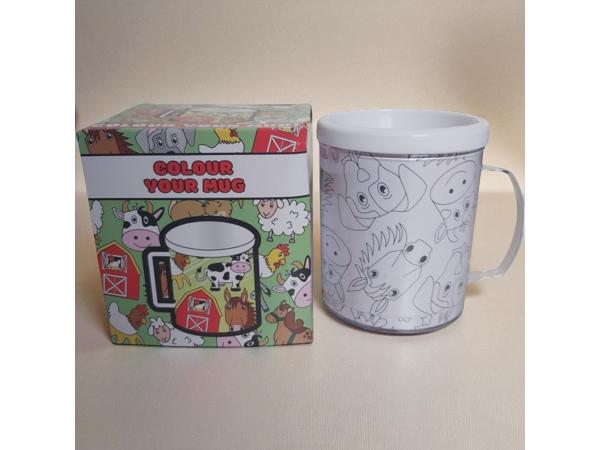 kleur je eigen beker - boerderij dieren - met 3 tekeningen