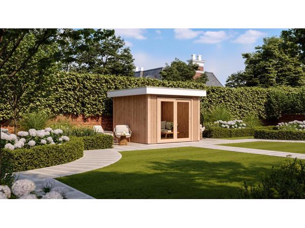 MAATWERK TUINHUIZEN, blokhutten en bijgebouwen.