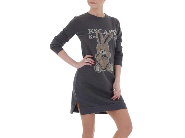 Sweat jurk strass steentjes grijs L/XL