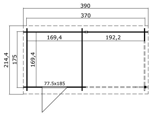 Blokhut met overkapping Jelle 370x175 Onbehandeld vuren