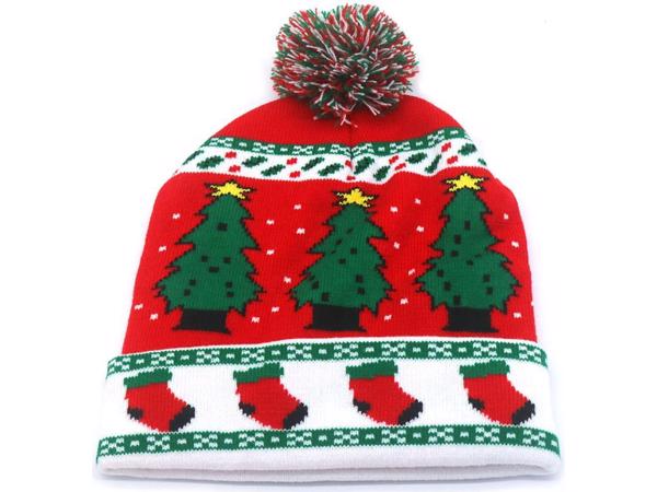 Muts met Pompon - Thema Kerst - Beanie - Acryl - Kerstbomen