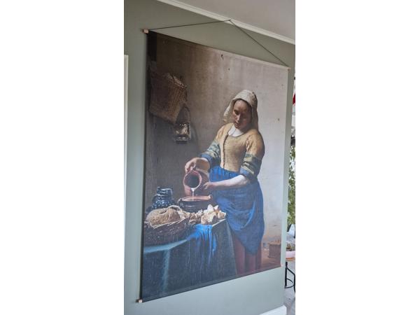 Het melkmeisje foto op textiel 120x180, wanddoek, wandkleed