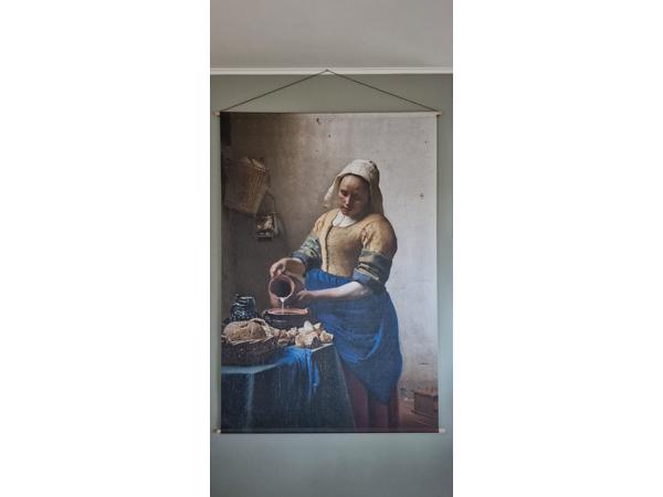 Het melkmeisje foto op textiel 120x180, wanddoek, wandkleed