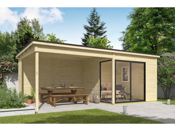 Blokhut met overkapping Julia 295x295 onbehandeld vuren