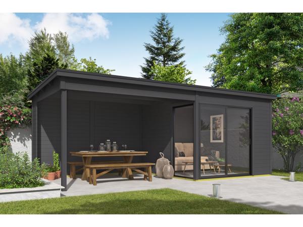 Blokhut met overkapping Julia 295x295 onbehandeld vuren