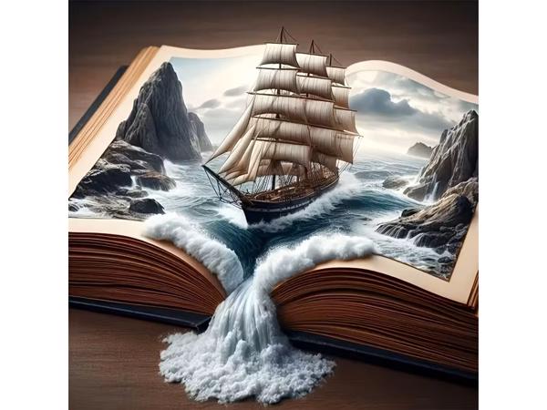 nr 16 Diamond Painting schip open boek 50x40cm (vierkant)