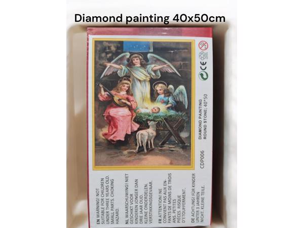 Diamond painting kerst engelen met baby en stal 50x40cm