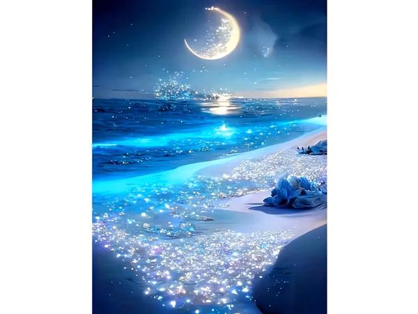 nr 7 Diamond Painting maanlicht strand 50x40cm (vierkant)