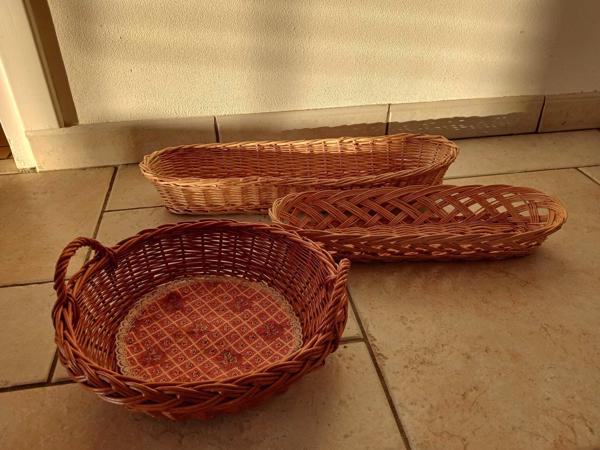 3x Partij broodmand stokbroodmand fruitmand vintage brocante