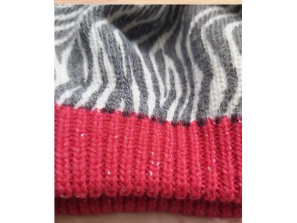 winter baret muts zebra roze glitter rand