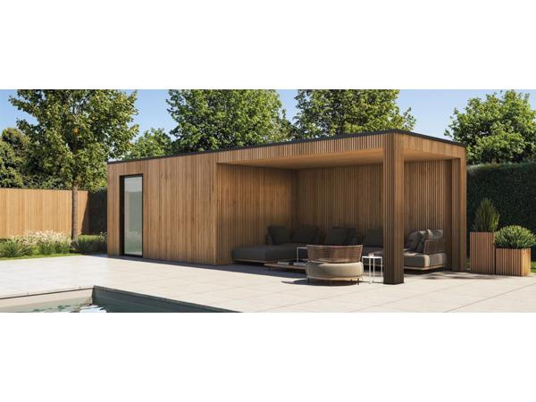 Strak tuinhuis Box-Thermo Wood in diverse standaard maten