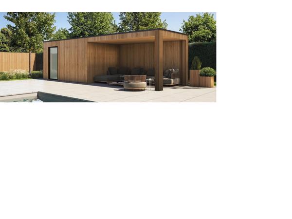 Strak tuinhuis Box-Thermo Wood in diverse standaard maten