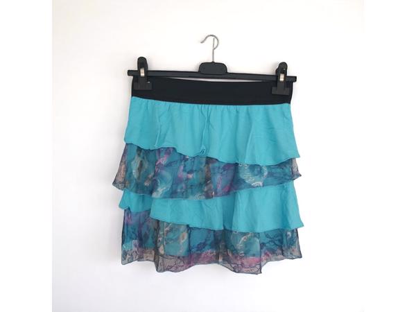 Mini rok met laagjes van kant turquoise L/XL