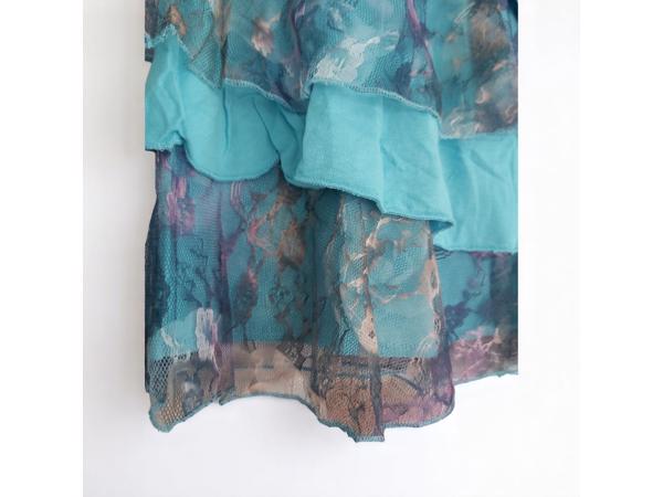 Mini rok met laagjes van kant turquoise L/XL