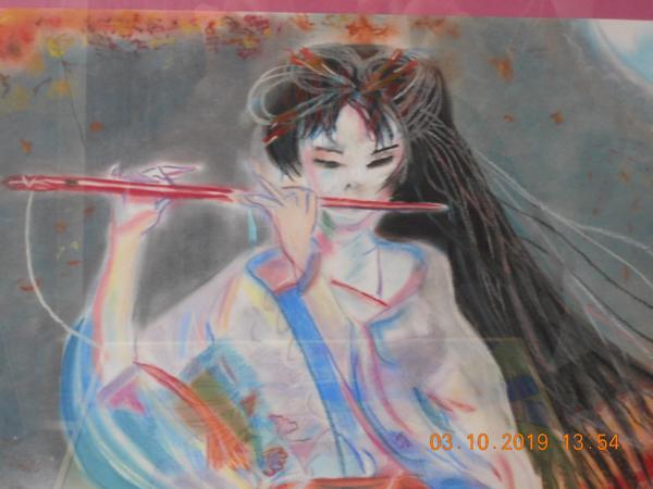 schilderij vrouw met fluit