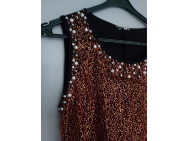 Metrofive stretchy glitter jurk rood met parels S/M